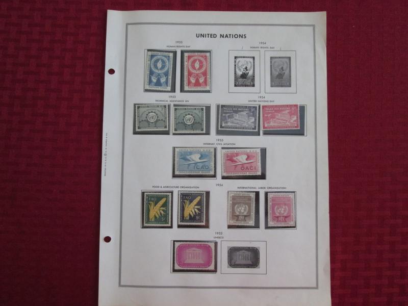 United Nations, 59 Stamps in Mounts on 4 Harris Album Pages, MNH,1953-1960, C372