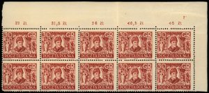 POLAND Sc B83 MNH PLATE BLOCK of 10 - 1932 30g+15g - Ludwik Warynski - See Desc