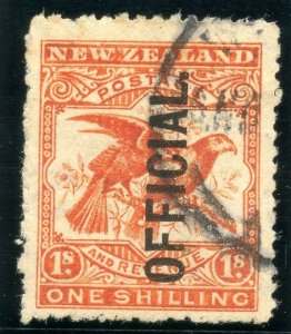 New Zealand 1907 KEVII Official 1s orange-red very fine used. SG O65. Sc O28.