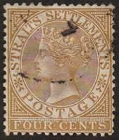 Straits Settlements SG#64 Used - 1882 4c.  - Queens, Numbers