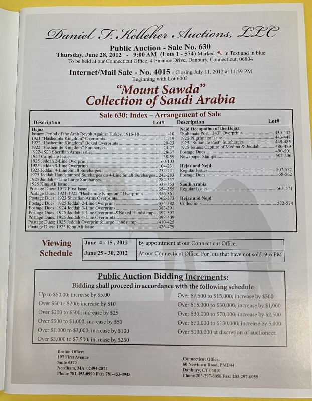 Mount Sawda Collection of Saudi Arabia, D.F. Kelleher, Sale 630, June 28, 2012 