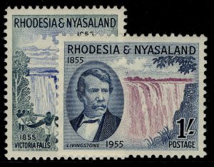 RHODESIA & NYASALAND QEII SG16-17, 1955 Victoria Falls set, LH MINT.