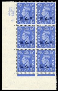 BOFIC - 1943 KGVI 2½d light ultramarine MLH Control K42 Cyliner 90 block. SG S3