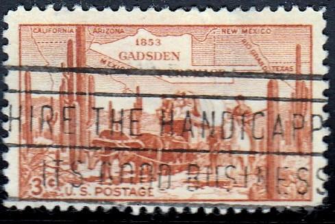 U.S. #1028 Gadsen Purchase issue 1953. Very Thin. SF