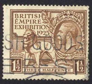 Great Britain Sc# 204 SG# 433 Used 1925 1.5p brown British Lion and George V