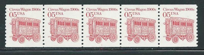 US 2452a 5c Circus Wagon Plate Number Coil Strip of 5 (1)