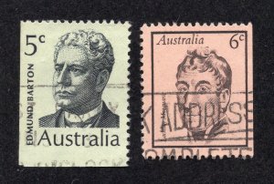 Australia 1969-70 5c Barton & 6c Macquarie, Scott 450, 455 used, value = 85c