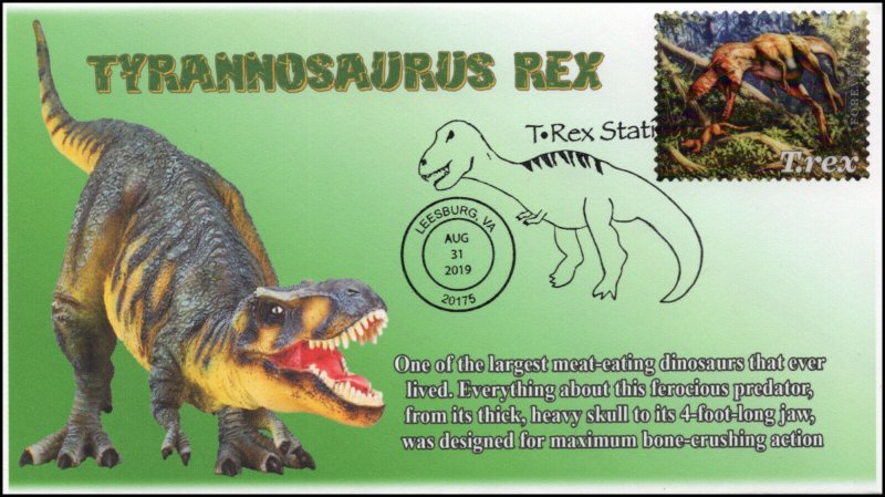 19-345, 2019, T-Rex, Pictorial Postmark, Event, Leesburg VA, Tyrannosaurus Rex