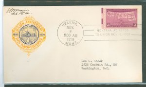 US 858 1939 3c 50th Anniversary Of Montana Statehood Single On An Addressed, Typed FDC With A Ross Cachet And The Helena, Mt. Ca