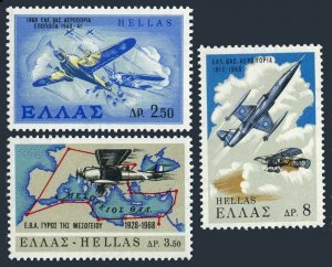 Greece 936-938, MNH. Michel 992-994. Royal Hellenic Air Force. Planes, Map.