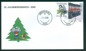 Denmark Cover. 2008 Santa,Dog. Copenh.Christmas Seals Walk. # 32. Sc# 1400 #01