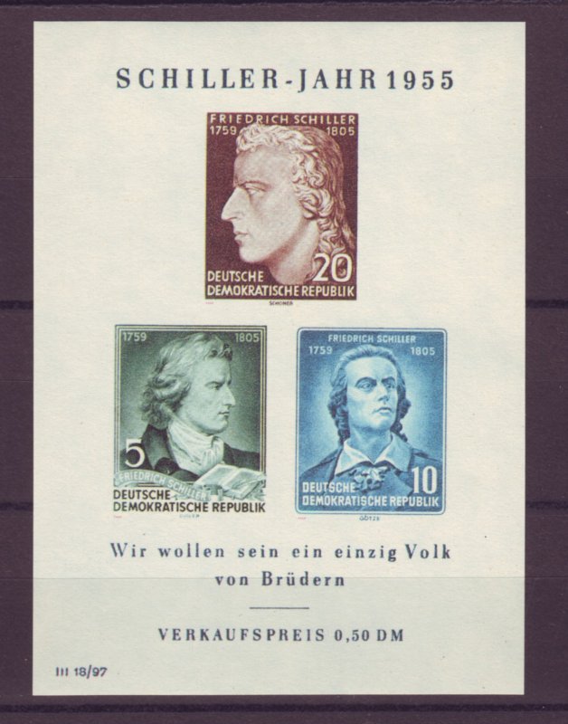 Z540 Jlstamps 1955 germany ddr s/s mnh #243a schiller