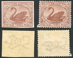 Western Australia SG87 Red-brown Wmk crown CA (sideways) Plate PROOF U/M