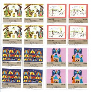 BRAZIL 1982 CHRISTMAS CHILDREN PAINTING SET OF 4 IN BLOCKS OF 4 VALUES MINT NH