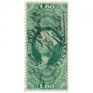 1863 $1.60 U.S. Internal Revenue, George Washington R79c Foreign Exchange, Green