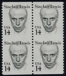 1856b - 14c Imperf Horiz. Block of 4 Error / EFO Sinclair Lewis MNH Cat $180