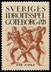 1923 Sweden Poster Stamp Gothenburg Sports Games July 1-15