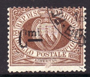 1892 San Marino numeral stamp surcharge 5 on 30 used signed Sc# 26 CV: $135.00