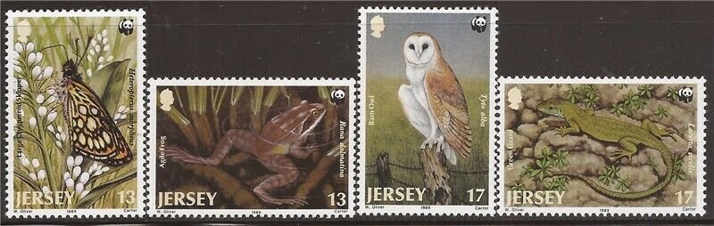 Jersey - 1989 World Wildlife Fund Reptile Butterfly 4 Stamp Sheet Scott #507-10