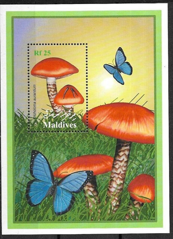 #8813 MALDIVES 2001 FLORA MUSHROOMS S/SHEET  YV BL 461 MNH