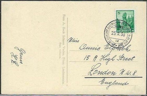 LIECHTENSTEIN 1936 postcard ex Vaduz - commem cancel..................38561