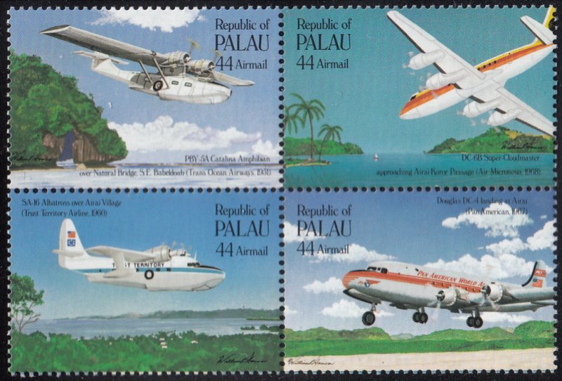 Palau 1985 MNH Sc C13a 44c Trans-Pacific Airmail ann. Block of 4