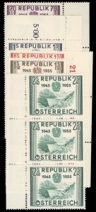 Austria #599-603 Cat$148.05, 1955 10th Anniversary of Liberation, complete se...