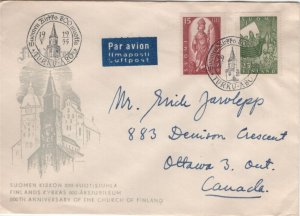 Finland 1955 FDC Sc 327-328 Bishop Henrik Christianity in Finland 800th Airmail