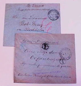 RUSSIA  POW  RED CROSS B/S DENMARK 1915,1918 CENSORED COVERS