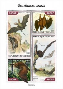 Togo - 2022 Bats, Serotine Bat, Common Pipistrelle - 4 Stamp Sheet - TG220221a