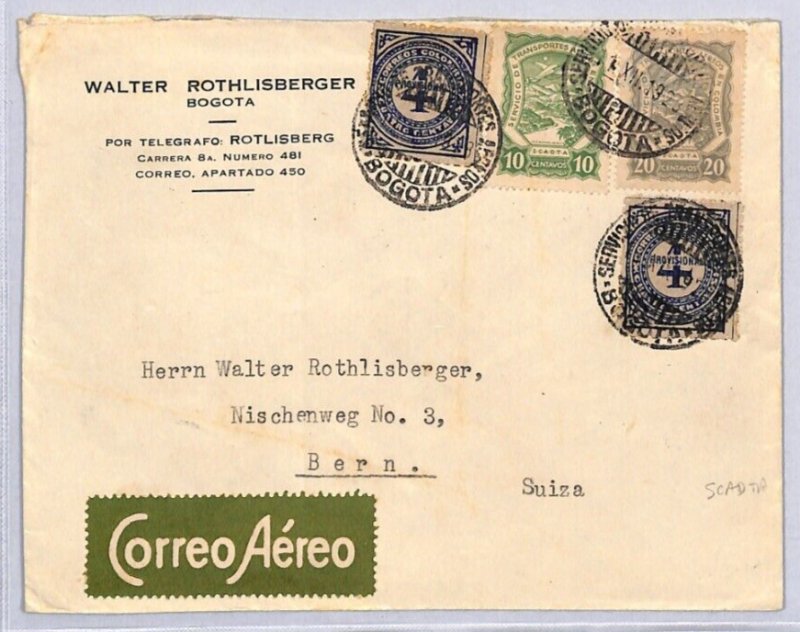 COLOMBIA SCADTA Air Mail 1928 Bogota Barranquilla SWITZERLAND Bern Cover ZD194