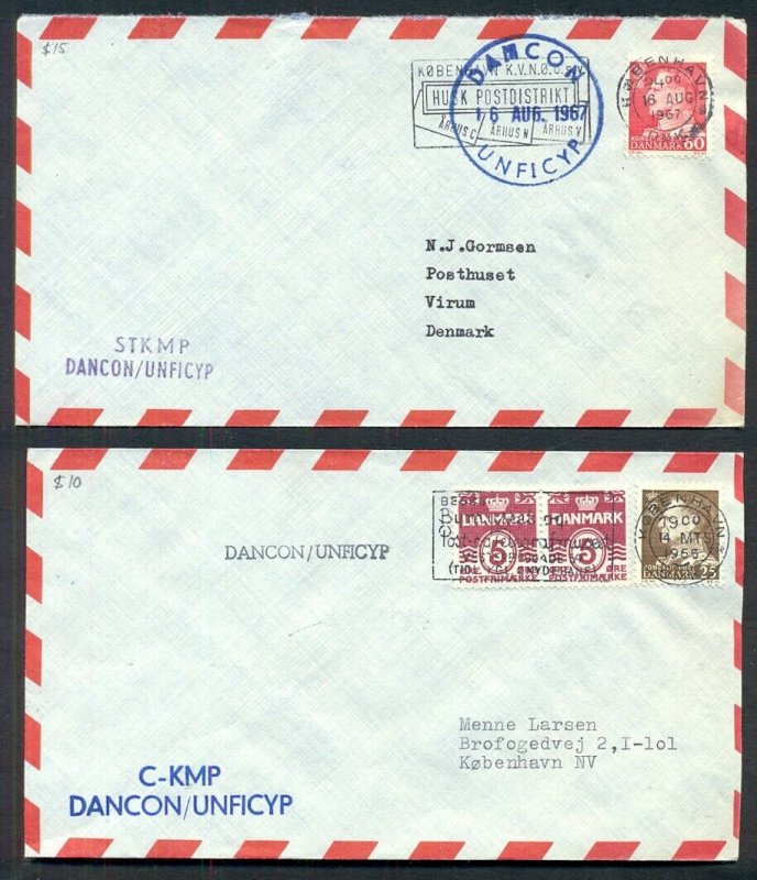 DENMARK 1967, Danish UN Force in CYPRUS, 2 covers w/different markings, VF 