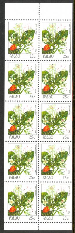 PALAU 1987-88 25c Indigenous Flowers Booklet Pane of 10 Scott No. 133a MNH