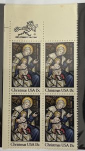 US 1842 15c Christmas 1980 Madonna and Child ZIP Block of 4 MNH OG