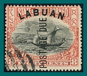 Labuan 1901 Postage Due, Malay Dhow, cancelled  #J6,SGD6b