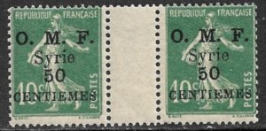 SYRIA FRENCH OCCUPATION 1920-23 50c on 10c OMF Gutter Pair Sc 61var MNH