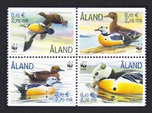 Aland Is. Birds WWF Steller's Eider 4v Block of 4 2001 MNH SC#185 a-d