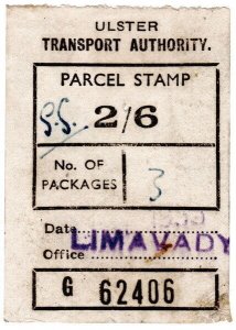 (I.B) Ulster Transport Authority Railway (N. Ireland) : Parcel 2/6d (Limavady)