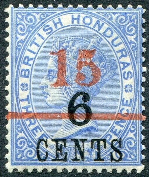 BRITISH HONDURAS-1891 15c on 6c on 3d Ultramarine Sg 50 LMM V48343