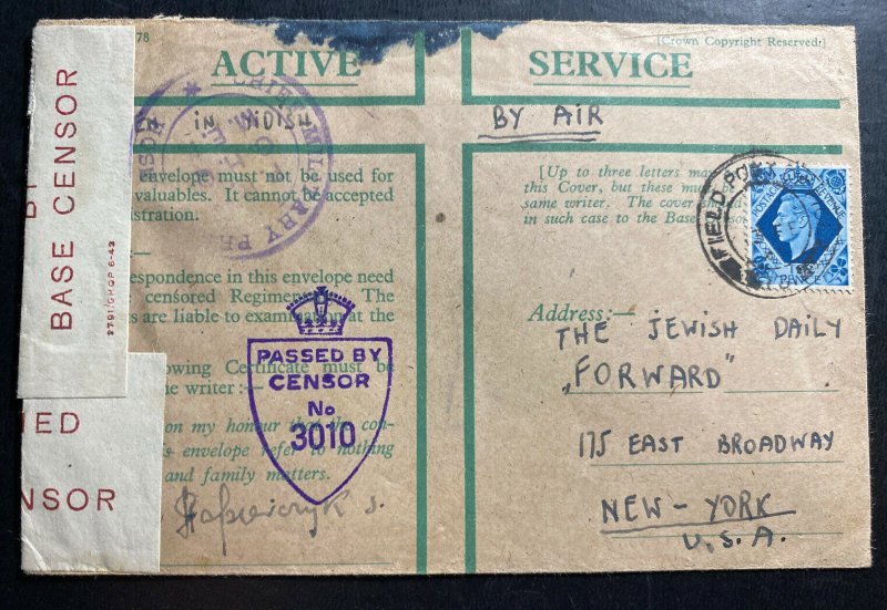 1945 Field Post England OAS Censored Airmail Cover To NEW YORK USA 