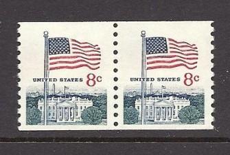 US Stamp #1338G MNH - Flag Over White House Coil Pair