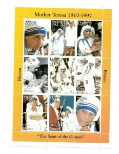 Bhutan 1998 - Mother Theresa - Sheet of 9 Stamps - Scott #1192 - MNH