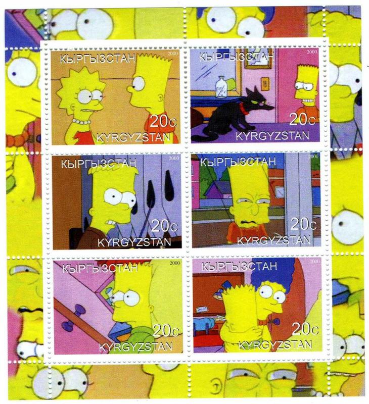 Kyrgyzstan 2000 THE SIMPSONS Sheet (6) Perforated Mint (NH)