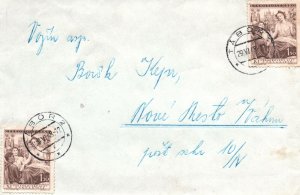 1948 CZECHOSLOVAKIA LOCAL RATE ENVELOPE TABOR WITH DOUBLE FRANKING