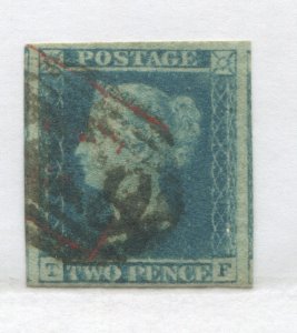 1841 2d Blue TF used with 4 margins with unusual both red and black cancels