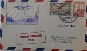 J) 1929 MEXICO, FIRST INAUGURAL FLIGHT, RED CANCELLATION, EAGLE FLYING OVER LAND