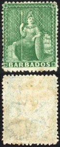 Barbados SG58 (1/2d) Green Wmk Large Star Perf 14.5-15.5 Part Gum Cat 450 pounds