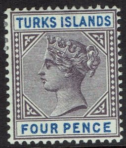 TURKS ISLANDS 1893 QV KEY TYPE 4D