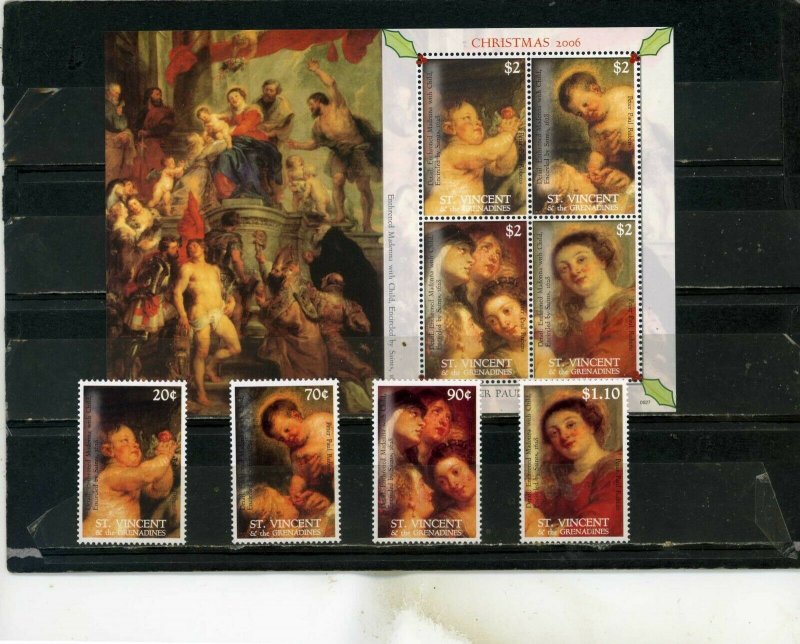 ST.VINCENT 2006 Sc#3532-3536 CHRISTMAS PAINTINGS SET OF 4 STAMPS & S/S MNH 