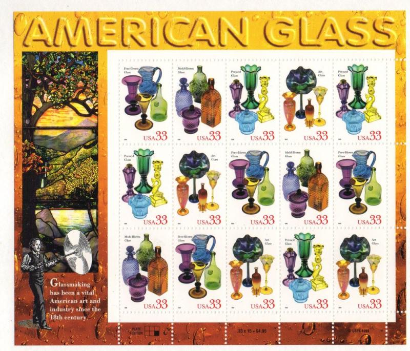 US Sc 3325-28 1999 American Glass stamp sheet mint NH